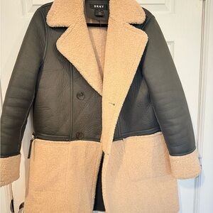 DKNY Dark Green and Tan Women's Coat